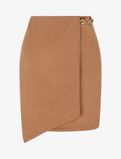 Mini-jupe portefeuille en suédine - Camel - 1