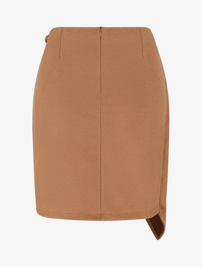 Mini-jupe portefeuille en suédine - Camel - 2