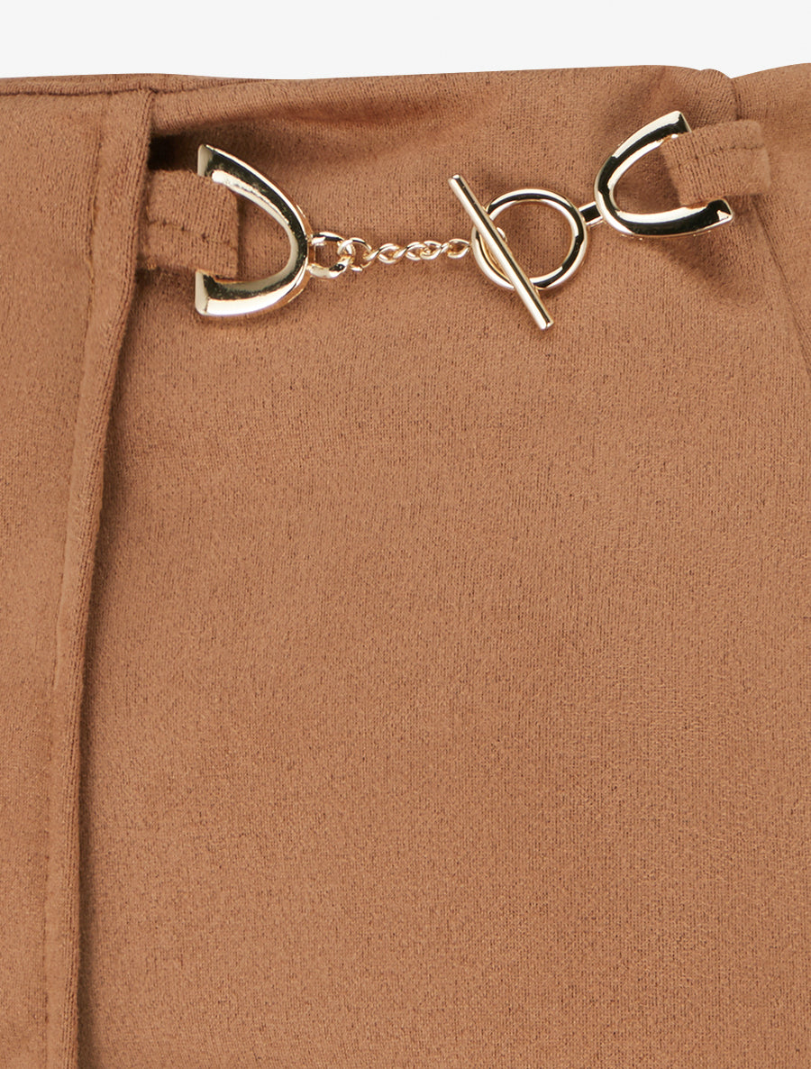 Mini-jupe portefeuille en suédine - Camel - 3