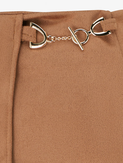 Mini-jupe portefeuille en suédine - Camel - 3