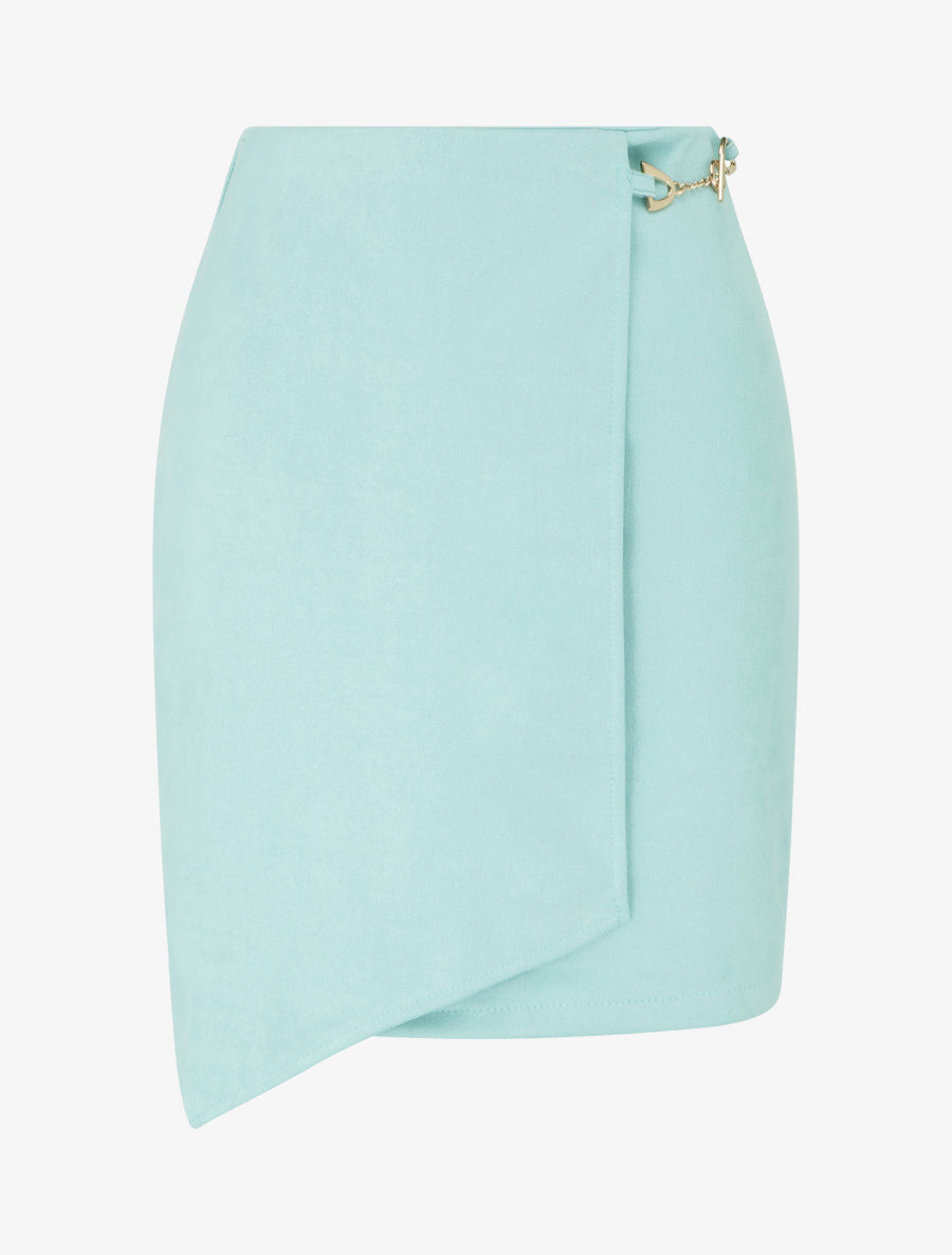Mini-jupe portefeuille en suédine - Vert d&