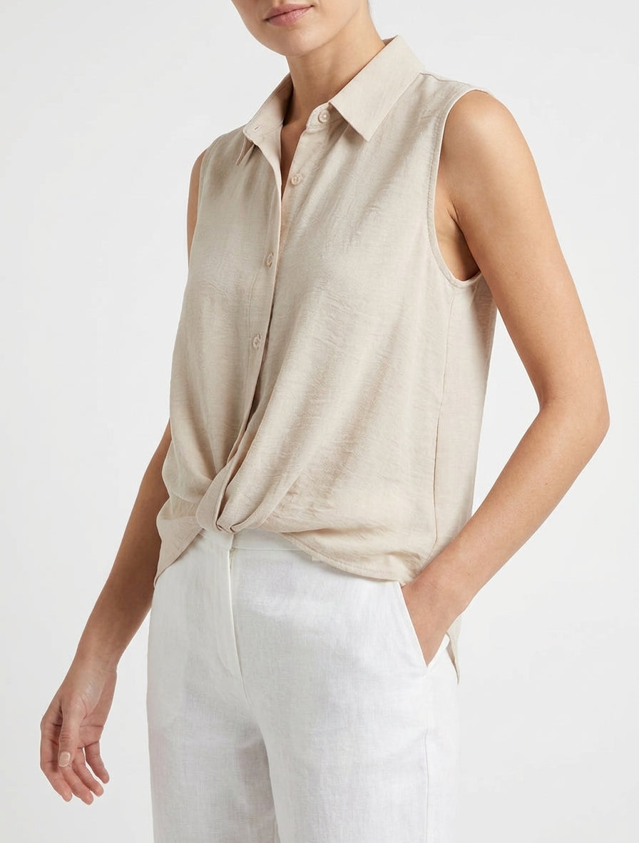 Top fluide effet noué - Beige