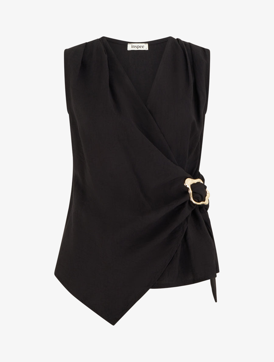 Top croisé à empiècement bijou - Noir | Stand-Prive
