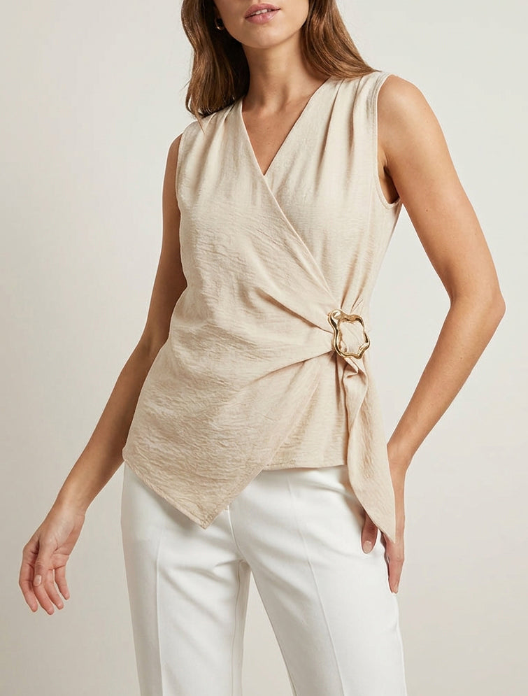Top croisé à empiècement bijou - Beige