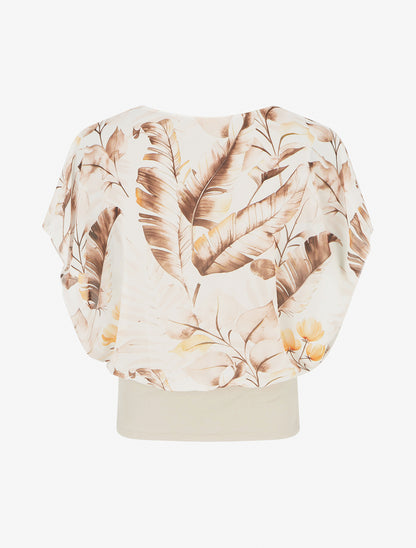 Top imprimé feuilles à manches volantées - Camel - 2