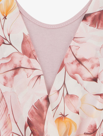 Top imprimé feuilles à manches volantées - Rose - 3