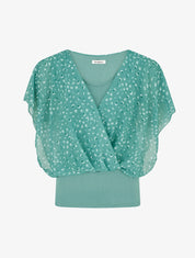 Top imprimé petits ronds à manches volantées - Vert - 1
