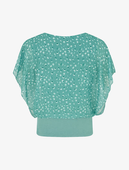 Top imprimé petits ronds à manches volantées - Vert - 2