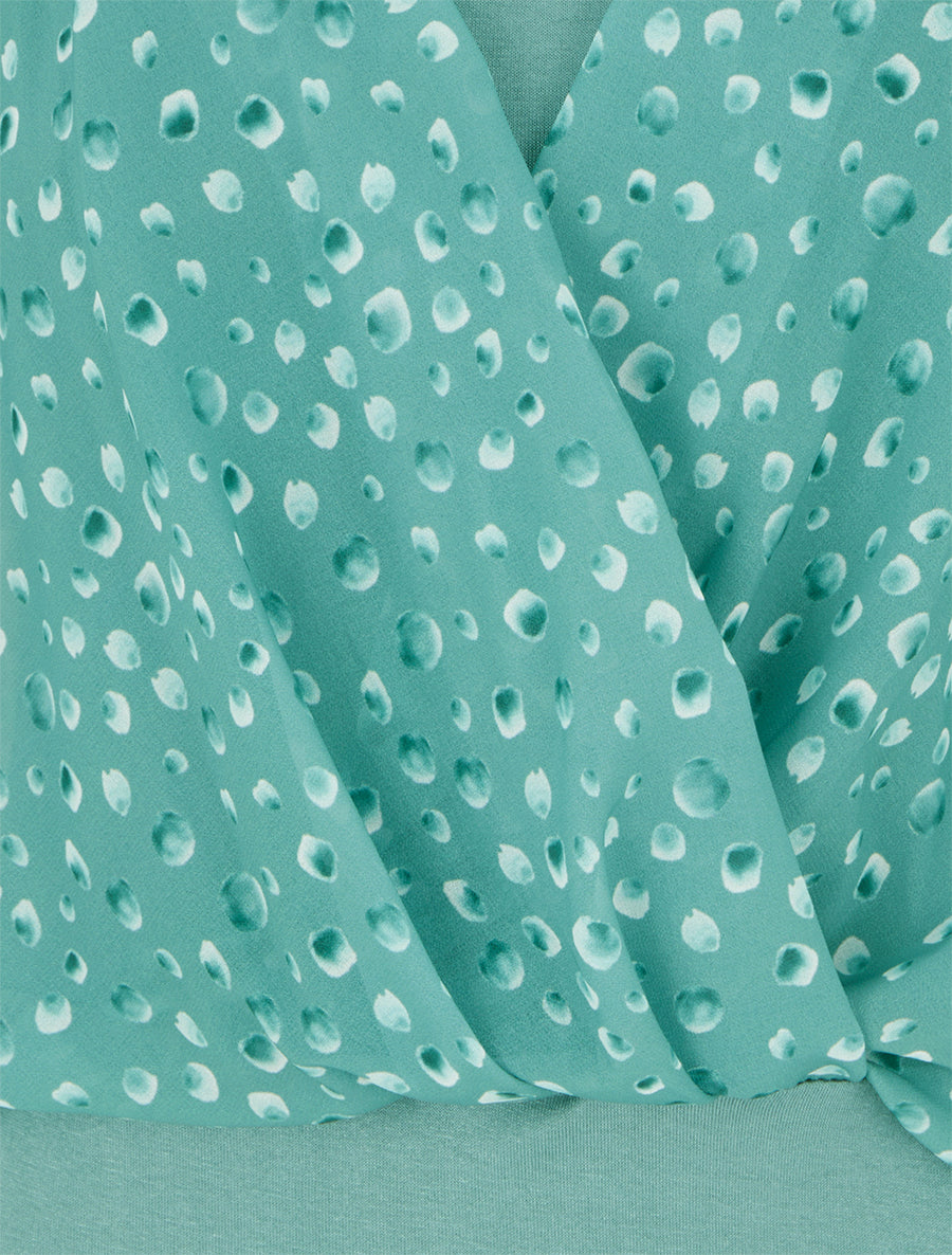 Top imprimé petits ronds à manches volantées - Vert - 3