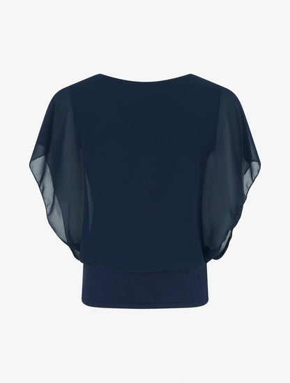 Top uni à manches volantées - Bleu nuit - 2