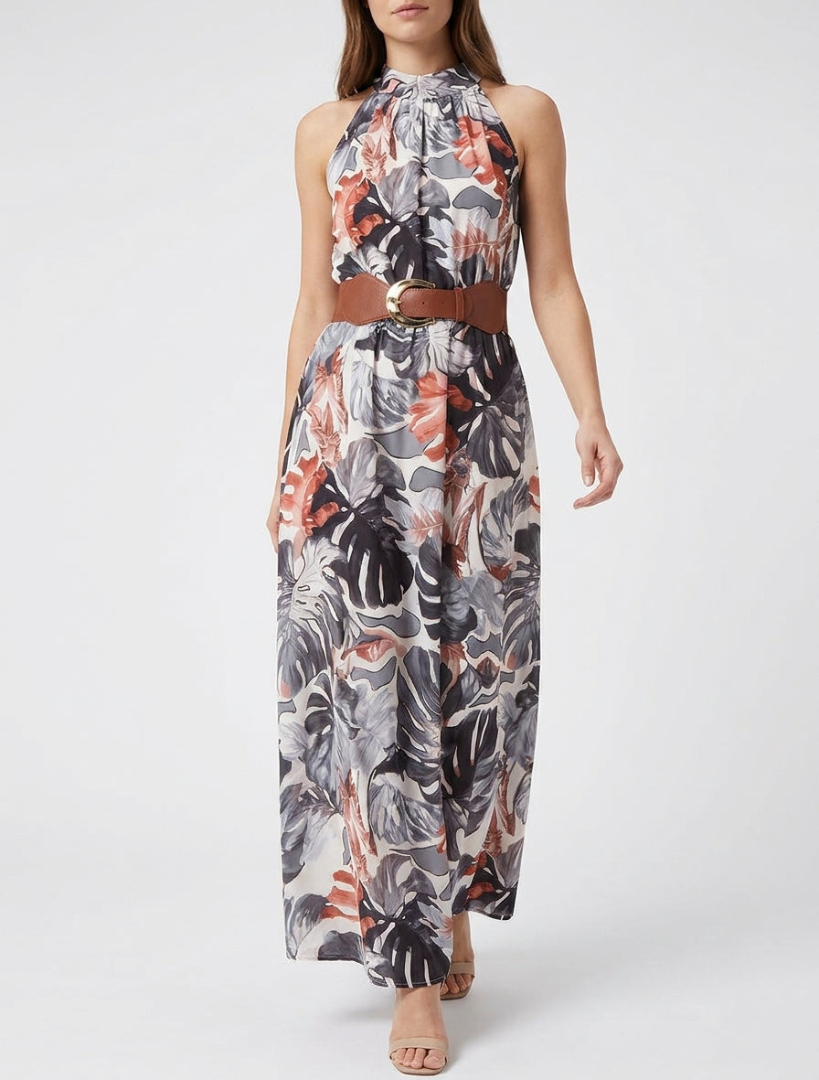 Robe longues sans manches imprimé tropical - Noir