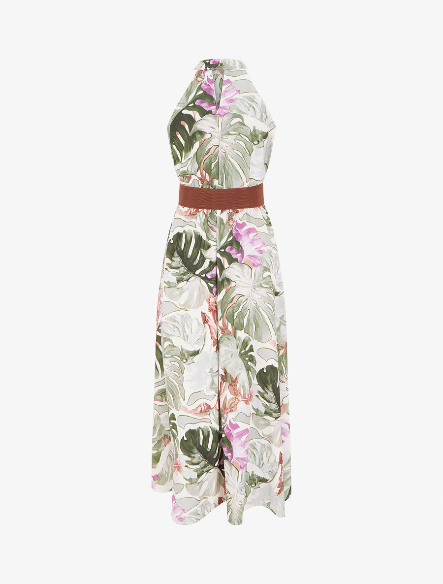 Robe longues sans manches imprimé tropical - Kaki - 2