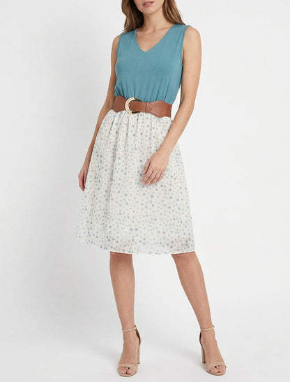 Robe coupe évasée imprimé pois fantaisies - Bleu clair