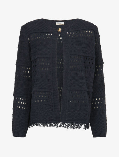 Gilet en maille ajourée à 1 bouton - Marine - 1