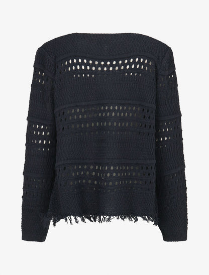 Gilet en maille ajourée à 1 bouton - Marine - 2