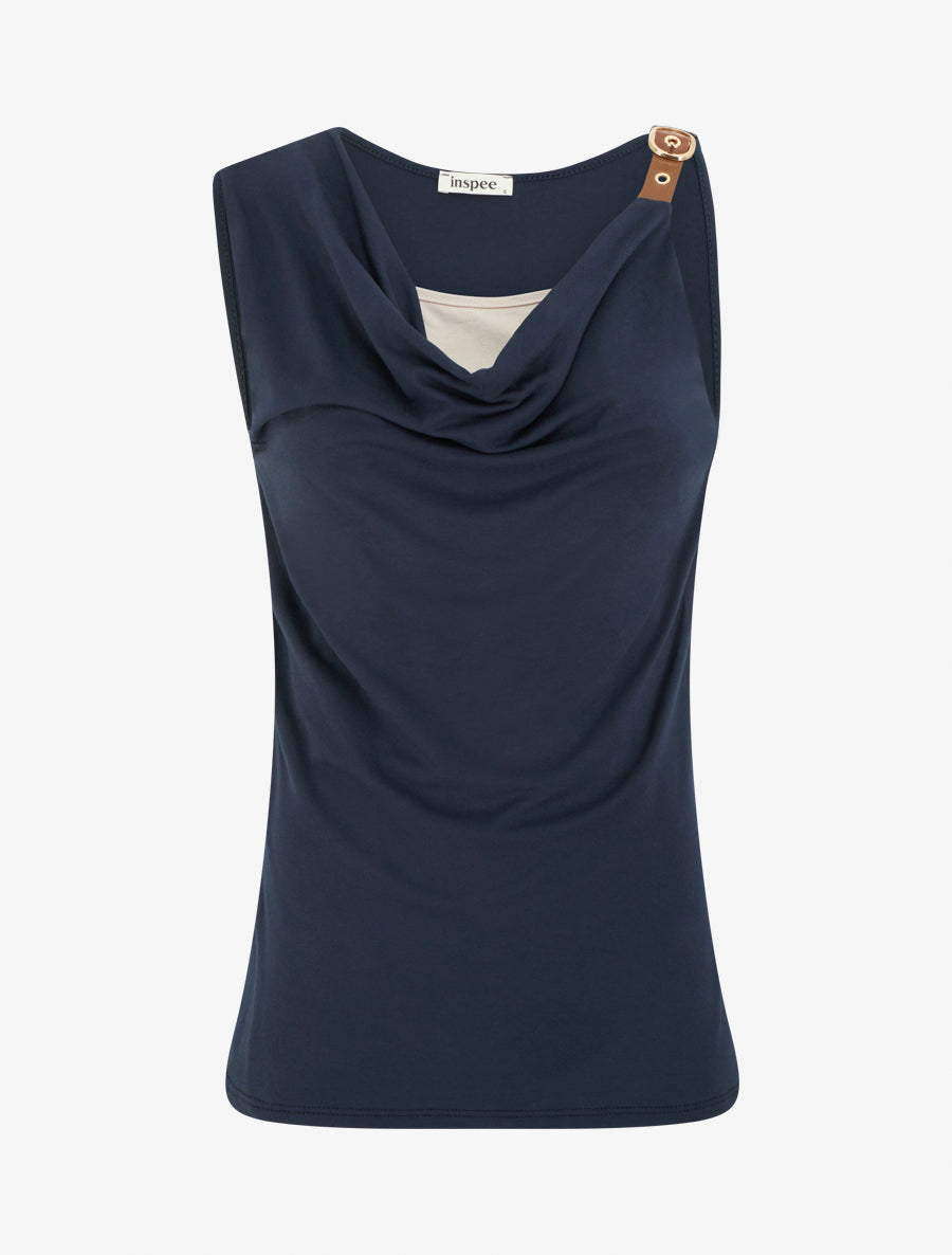 Top fluide à bretelle en simili - Marine - 1