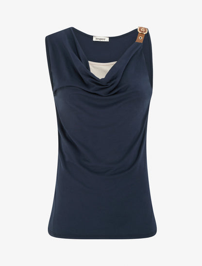 Top fluide à bretelle en simili - Marine - 1