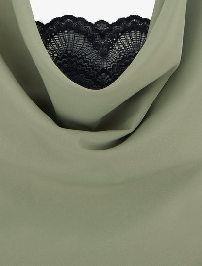 Top sans manches à col bénitier et dentelle - Kaki - 3