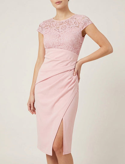 Robe ajustée col rond dentelle - Rose