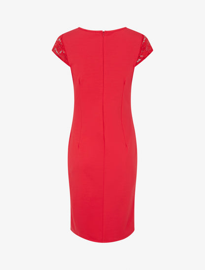 Robe ajustée à dentelle et drapé - Rouge - 2