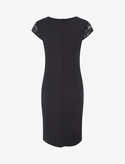 Robe ajustée à dentelle et drapé - Noir - 2