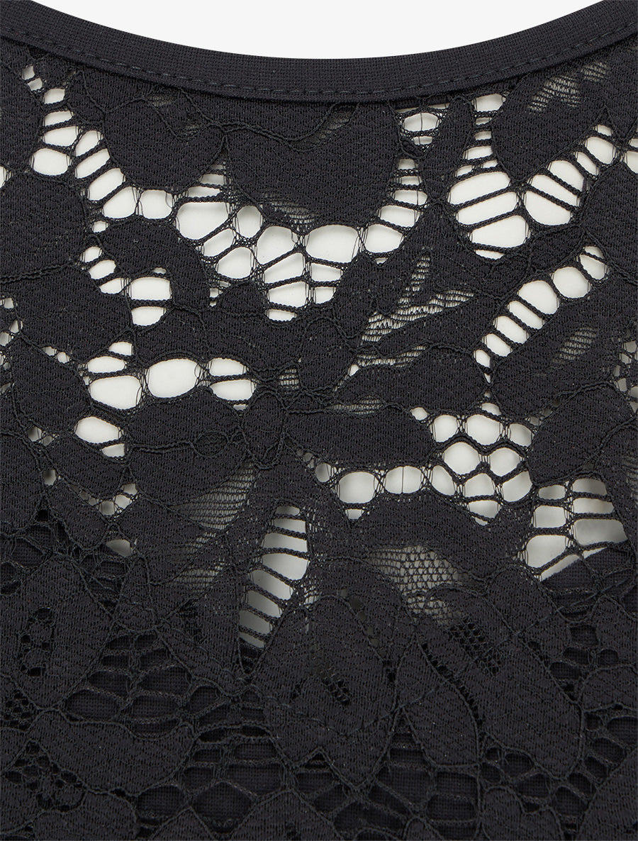 Robe ajustée à dentelle et drapé - Noir - 3