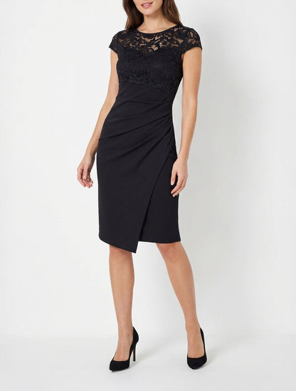 Robe ajustée à dentelle et drapé - Noir