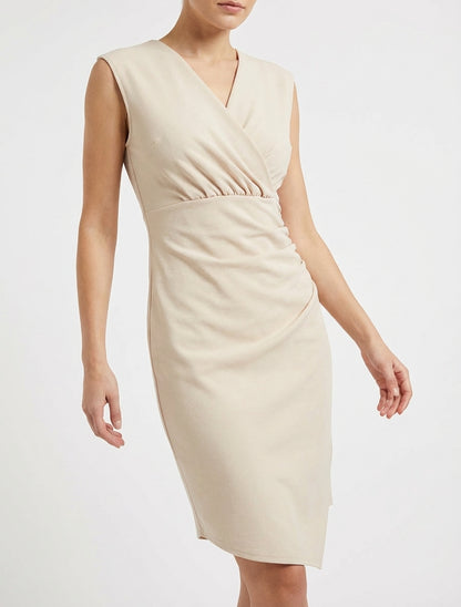 Robe ajustée cache-cœur drapée - Beige