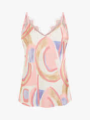 Caraco imprimé abstrait à dentelle au dos - Rose - 1