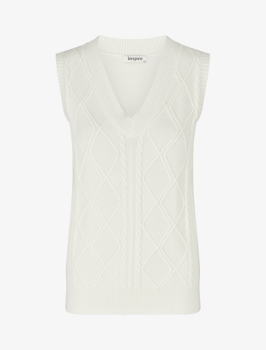Pull sans manches droit à col V - Écru - 1