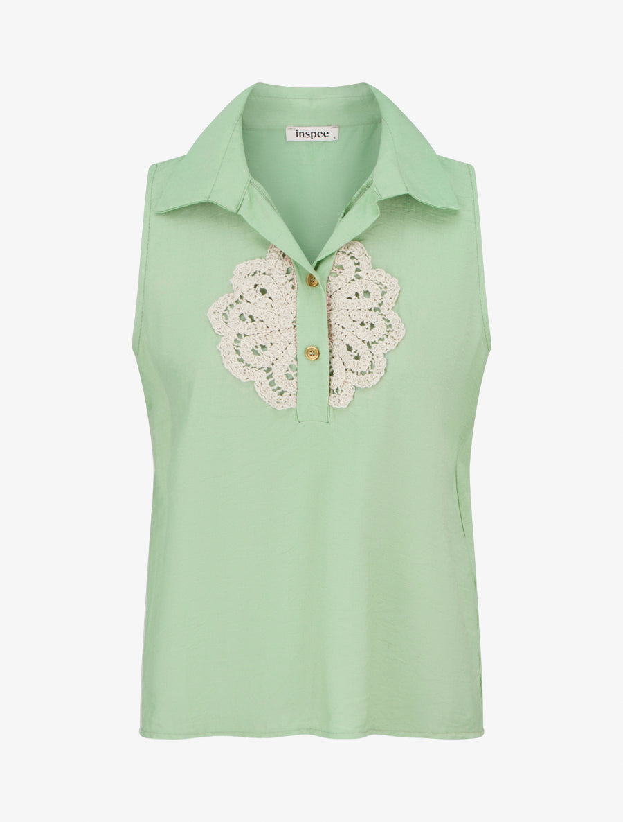 Blouse sans manches à empiècement crochet - Vert pomme - 1