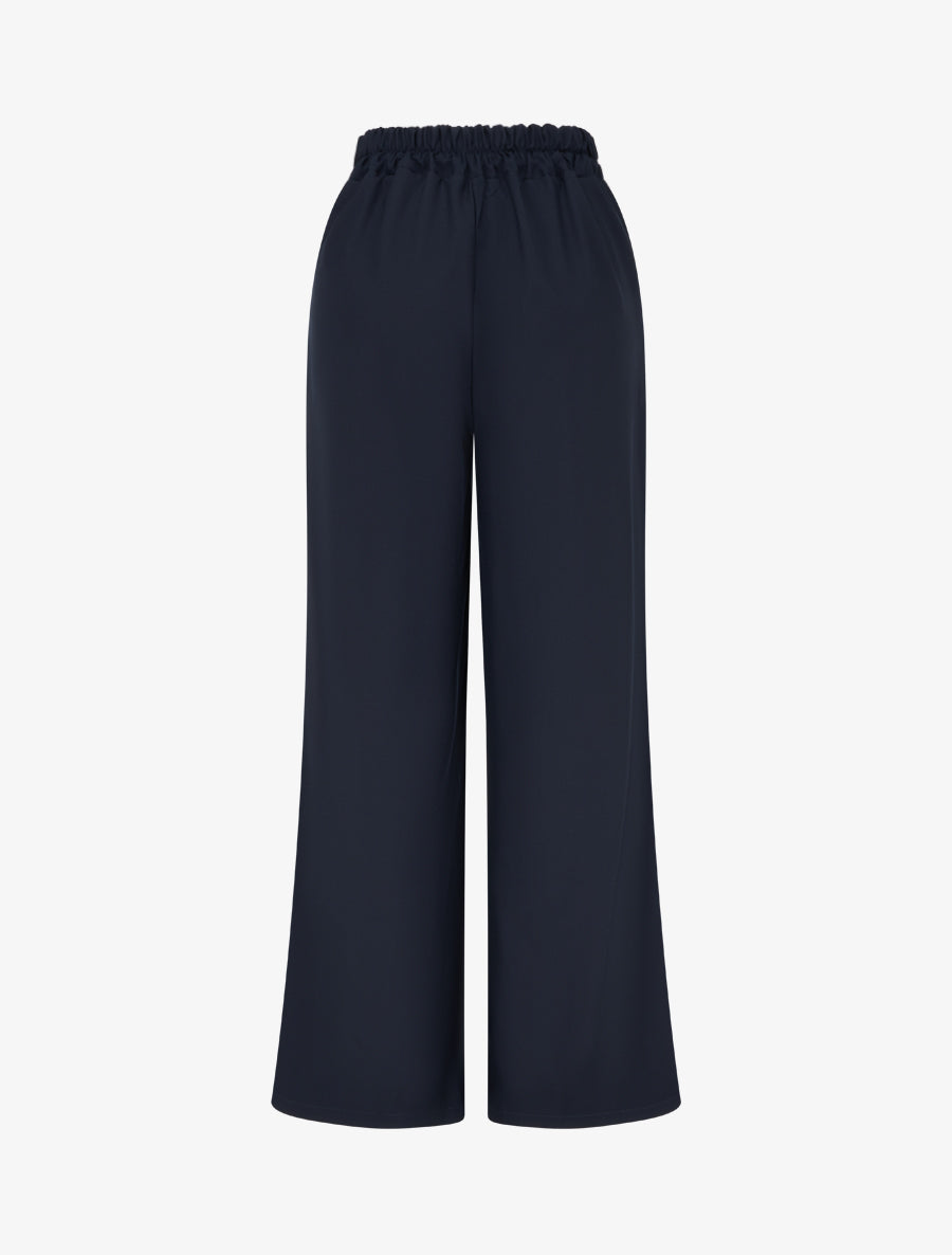 Pantalon fluide unie à taille haute - Marine - 2