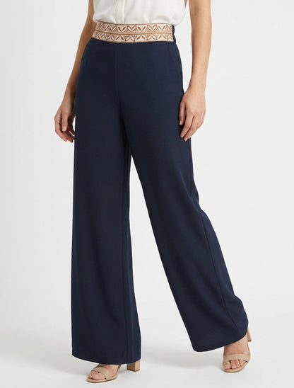 Pantalon fluide unie à taille haute - Marine