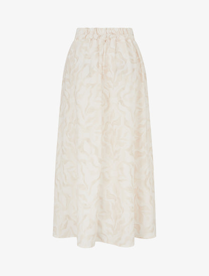 Jupe fluide longue à imprimé feuillage stylisé - Beige - 2