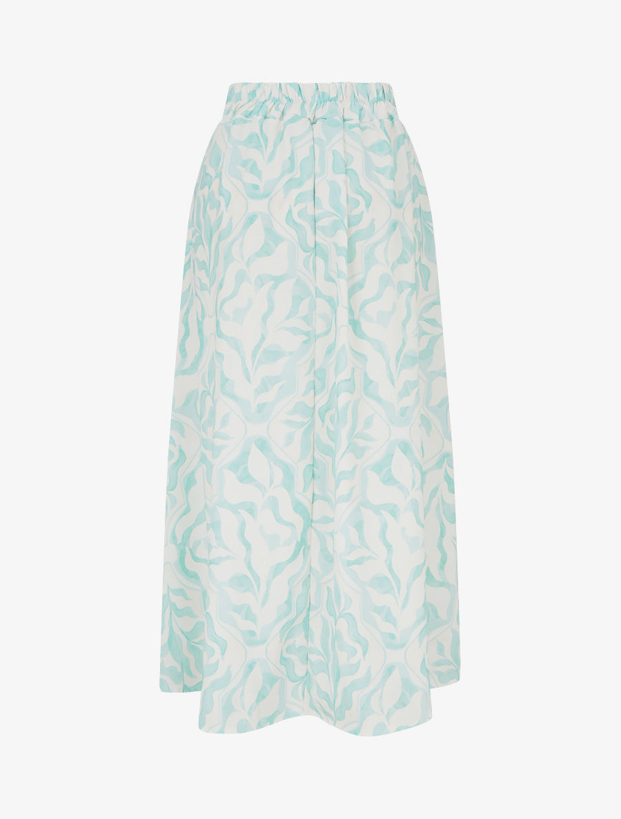 Jupe fluide longue à imprimé feuillage stylisé - Vert d&
