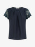Top droit manches courtes en dentelle - Marine - 1