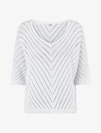 Pull ajouré à manches chauve-souris - Blanc - 1