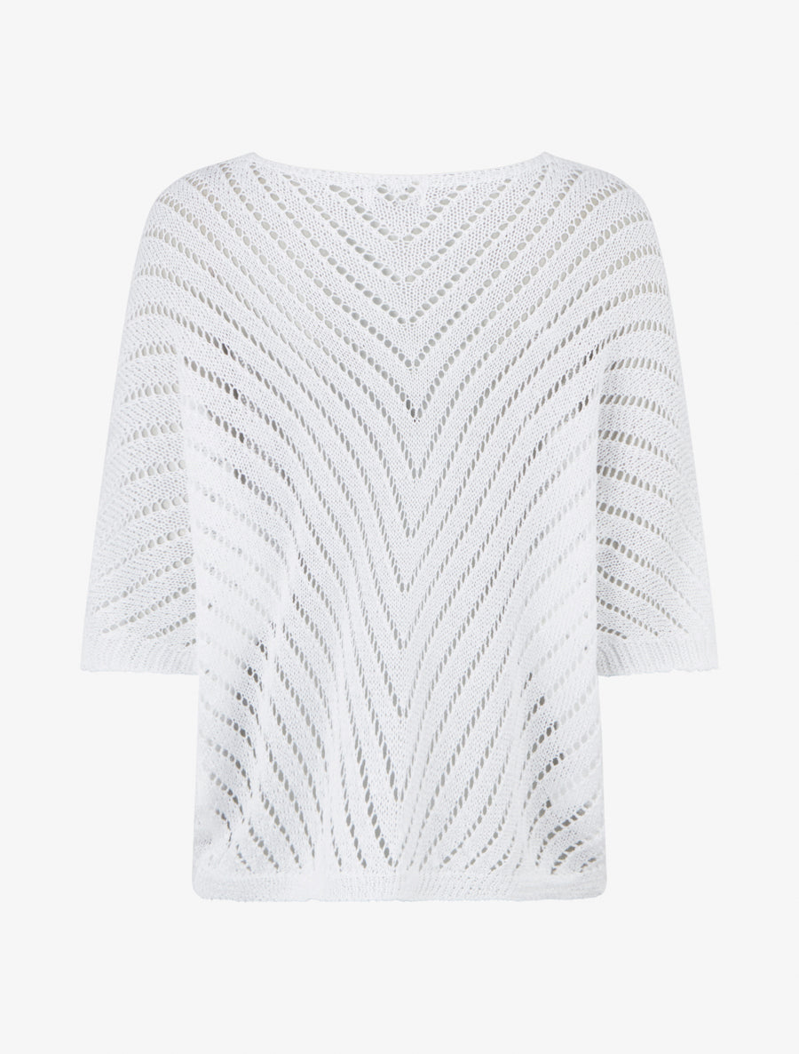 Pull ajouré à manches chauve-souris - Blanc - 2