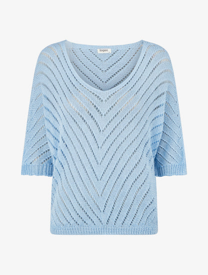 Pull ajouré à manches chauve-souris - Bleu ciel - 1