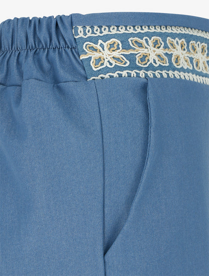 Pantalon fluide unie à bande brodée - Bleu ciel - 3