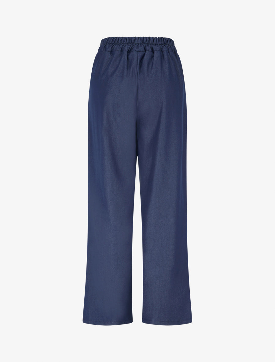 Pantalon fluide unie à bande brodée - Marine - 2