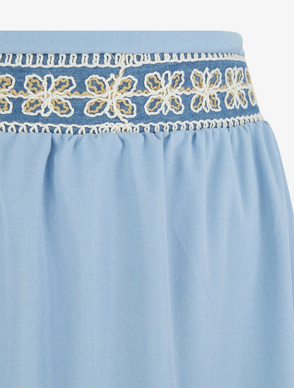 Jupe longue unie à bande brodée - Bleu ciel - 3