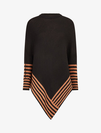 Poncho à bords rayés - Noir - 4