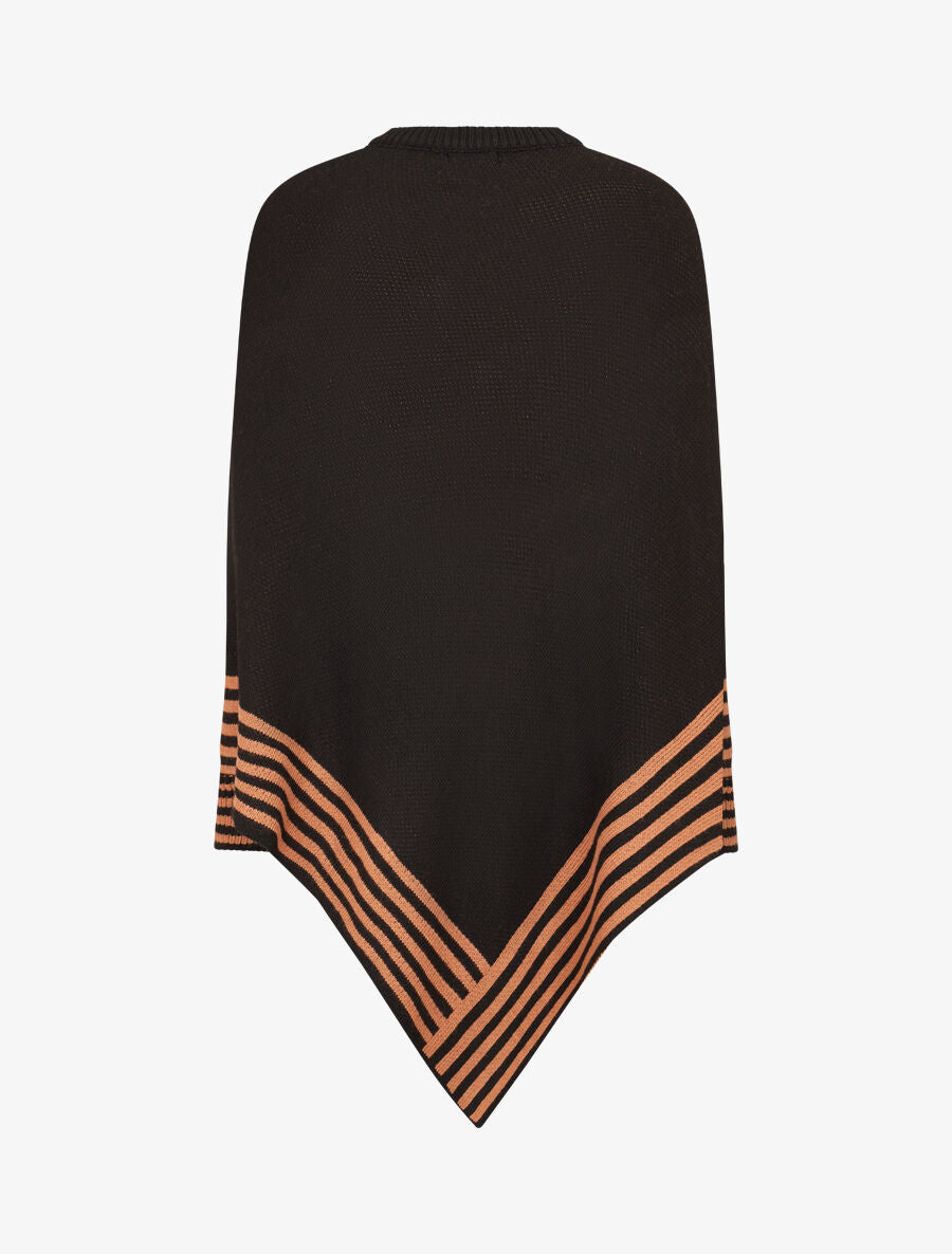 Poncho à bords rayés - Noir - 2