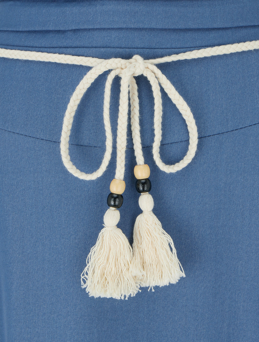 Jupe longue élastiquée à ceinture - Bleu denim - 3