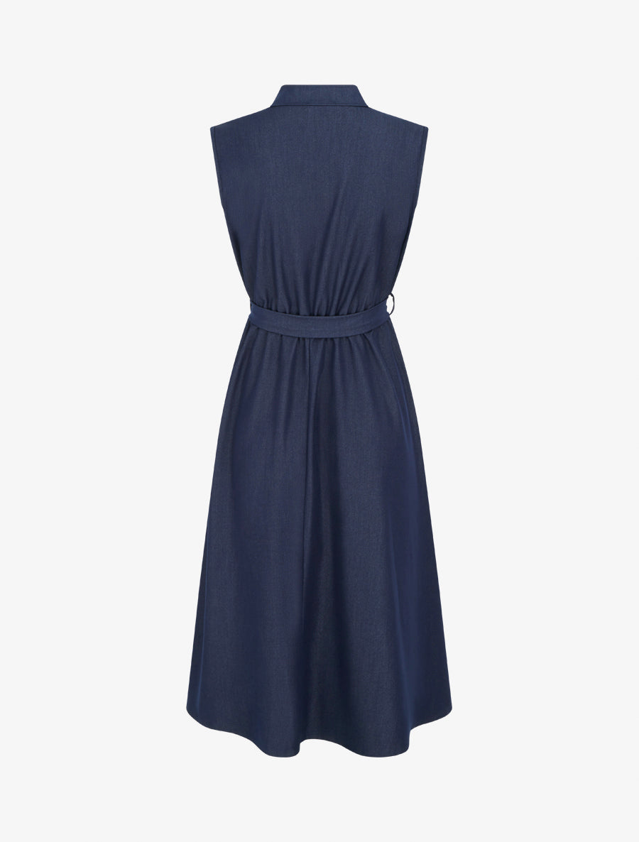 Robe unie élastiquée à buste boutonné - Bleu brut - 2