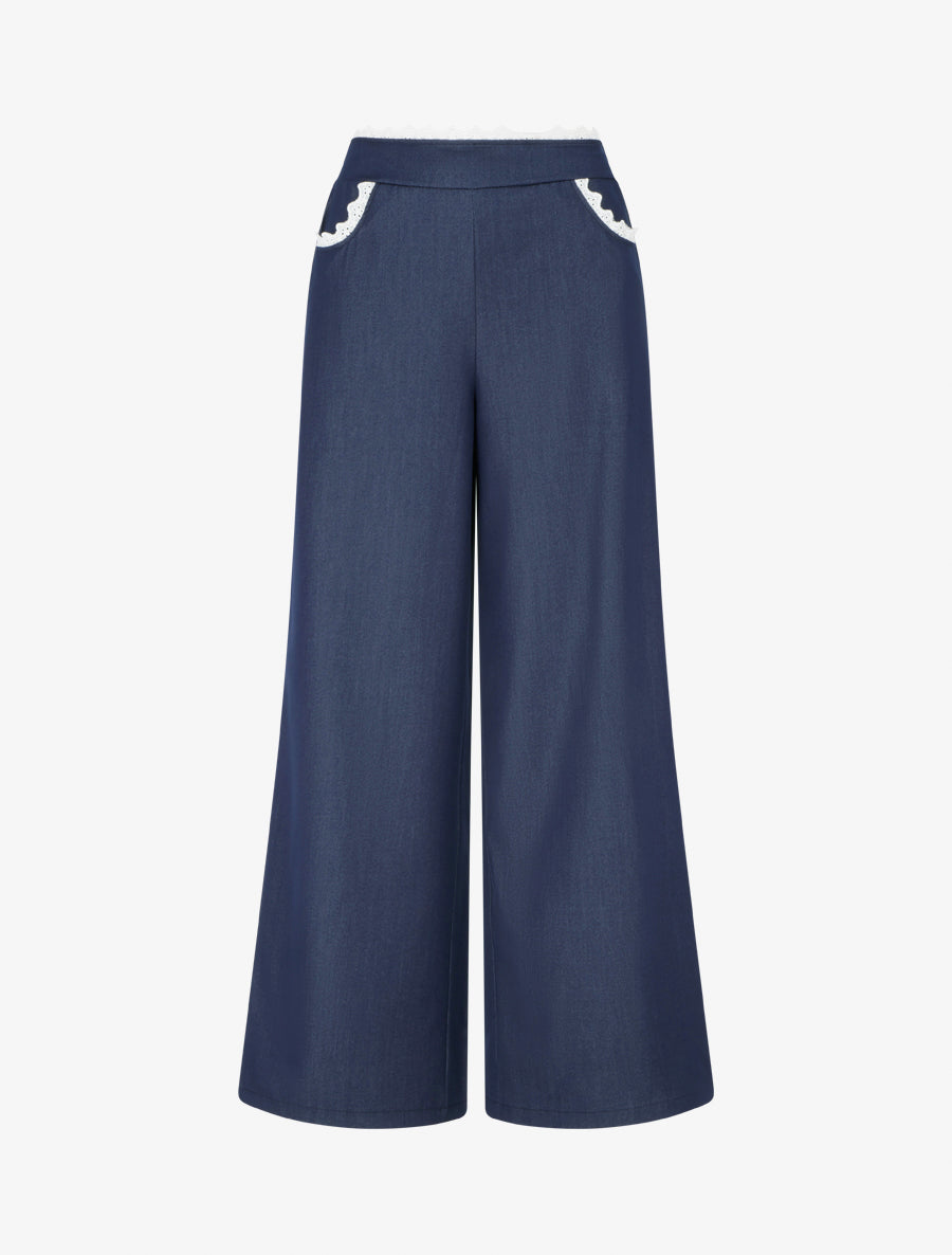 Pantalon ample à dentelle - Bleu brut - 1