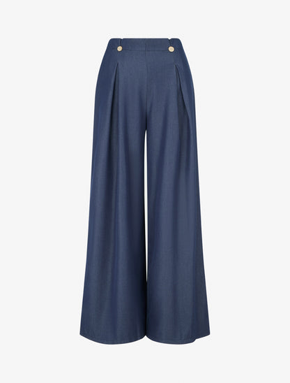 Pantalon fluide uni à pont - Bleu brut - 1