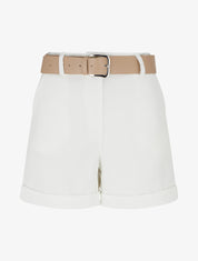 Short ceinturé uni à ourlet - Blanc - 1