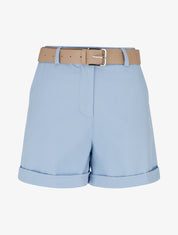 Short ceinturé uni à ourlet - Bleu ciel - 1